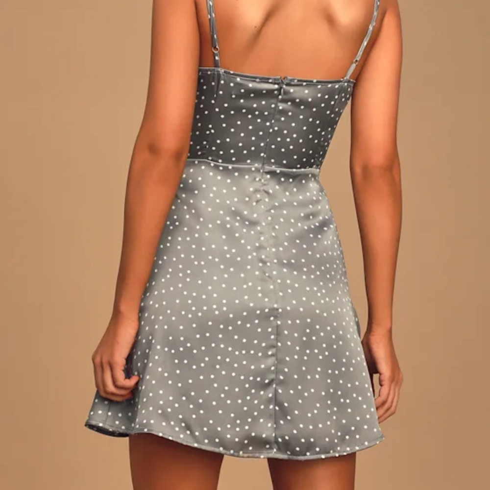 New Lulus polkadot sage grey mini dress